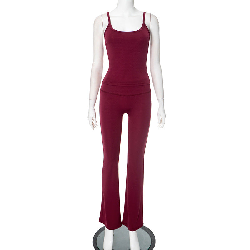 Backless 2-Piece Sport Set – Straps & High-Waisted Flared Pants