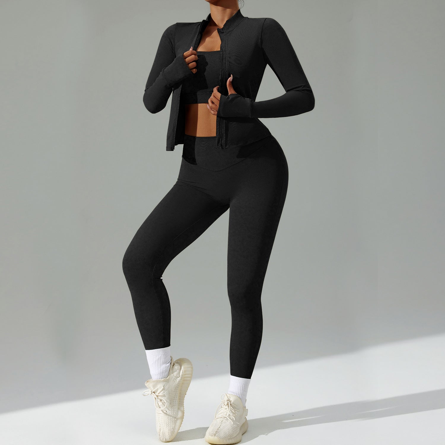 3-Piece Yoga Set – Sports Bra, Zip-Up Jacket & Pants