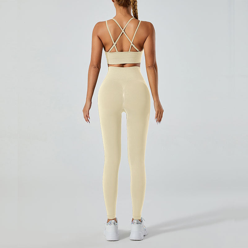 Women's 2-Piece Yoga Set – V-Neck Backless Tank Top + High-Waisted Leggings
