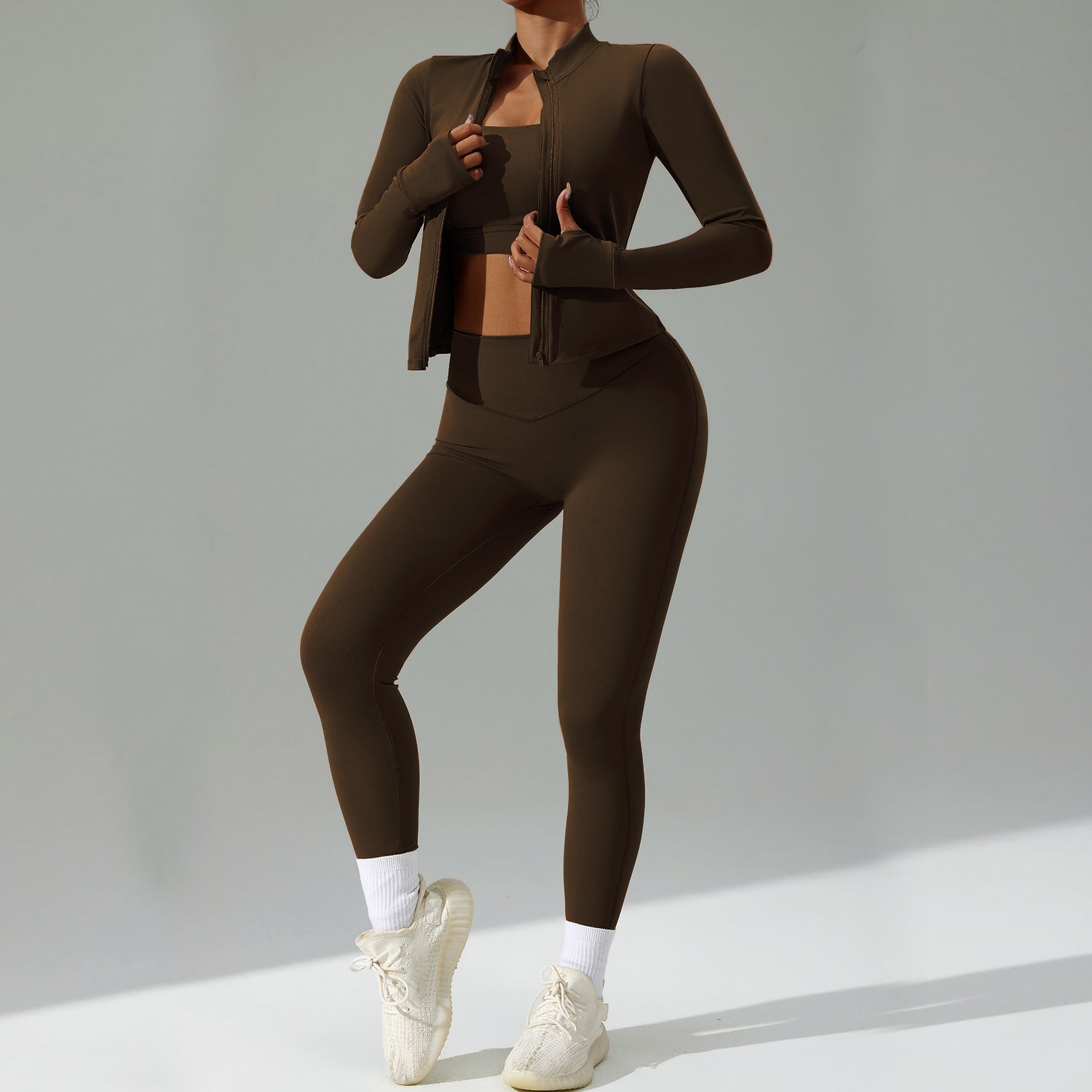 3-Piece Yoga Set – Sports Bra, Zip-Up Jacket & Pants