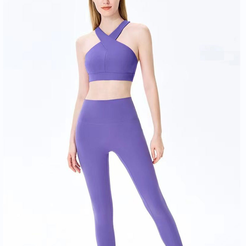 Yoga Set Cross-Back Tank Top + Ankle Leggings – Quick Dry