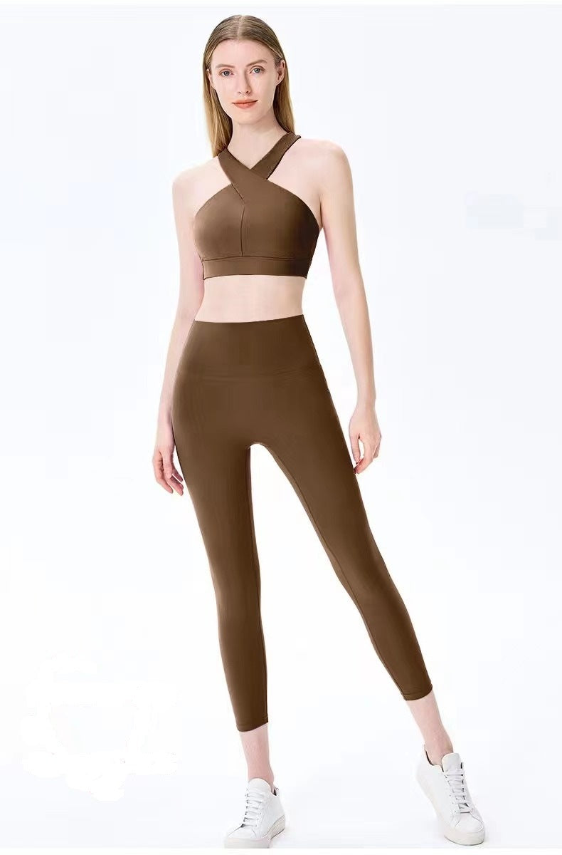 Yoga Set Cross-Back Tank Top + Ankle Leggings – Quick Dry