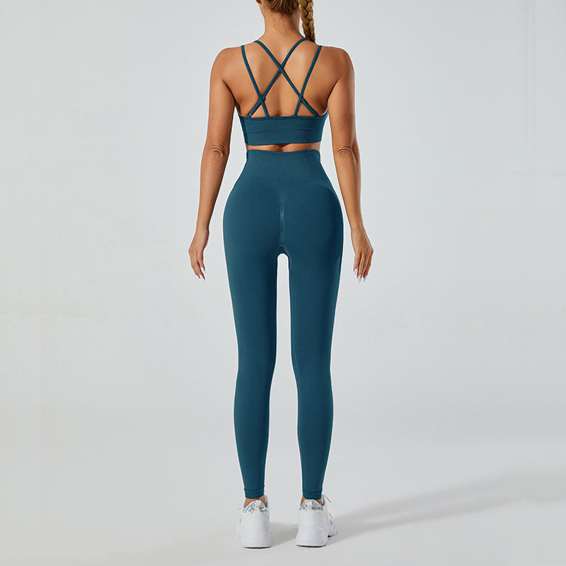 Women's 2-Piece Yoga Set – V-Neck Backless Tank Top + High-Waisted Leggings