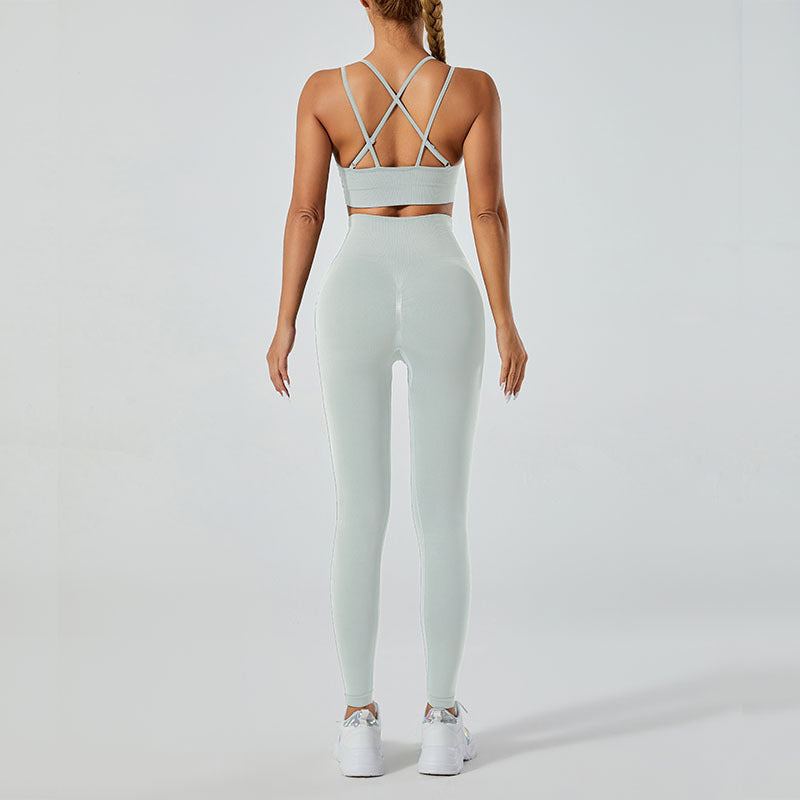 Women's 2-Piece Yoga Set – V-Neck Backless Tank Top + High-Waisted Leggings