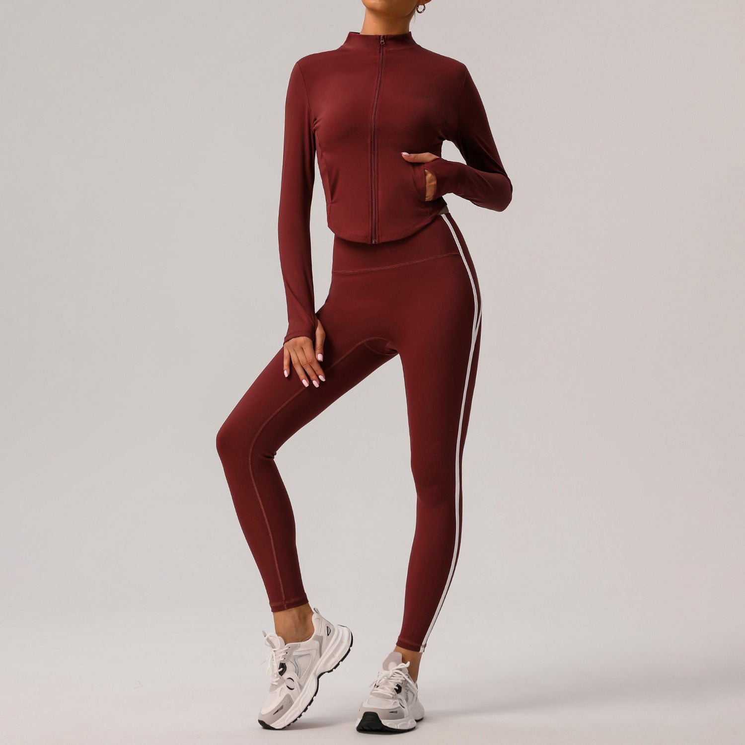 2-Piece Bicolor Slim 7/8 Legging Yoga Set – Tank Top or Long Jacket