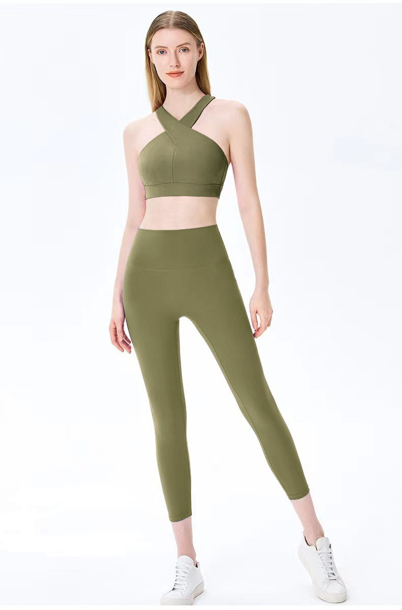 Yoga Set Cross-Back Tank Top + Ankle Leggings – Quick Dry