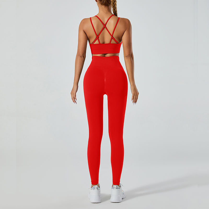 Women's 2-Piece Yoga Set – V-Neck Backless Tank Top + High-Waisted Leggings