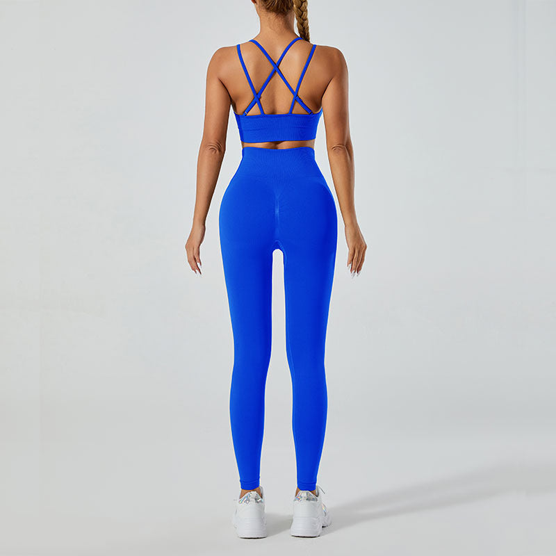 Women's 2-Piece Yoga Set – V-Neck Backless Tank Top + High-Waisted Leggings