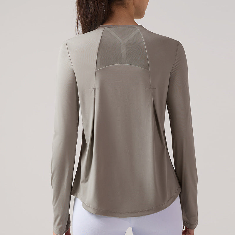 Top Sport Manches Longues Femme – Mesh Respirant, Nylon/Spandex, Yoga & Pilates
