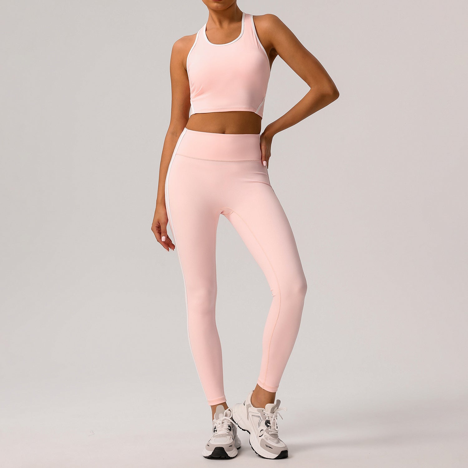 2-Piece Bicolor Slim 7/8 Legging Yoga Set – Tank Top or Long Jacket