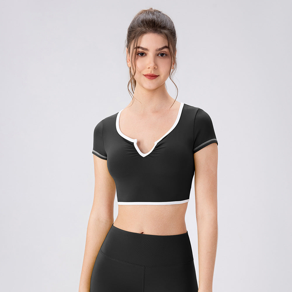 Top Sport Manches Courtes Femme avec Coussinets Intégrés – Anti-Choc, Nylon/Spandex