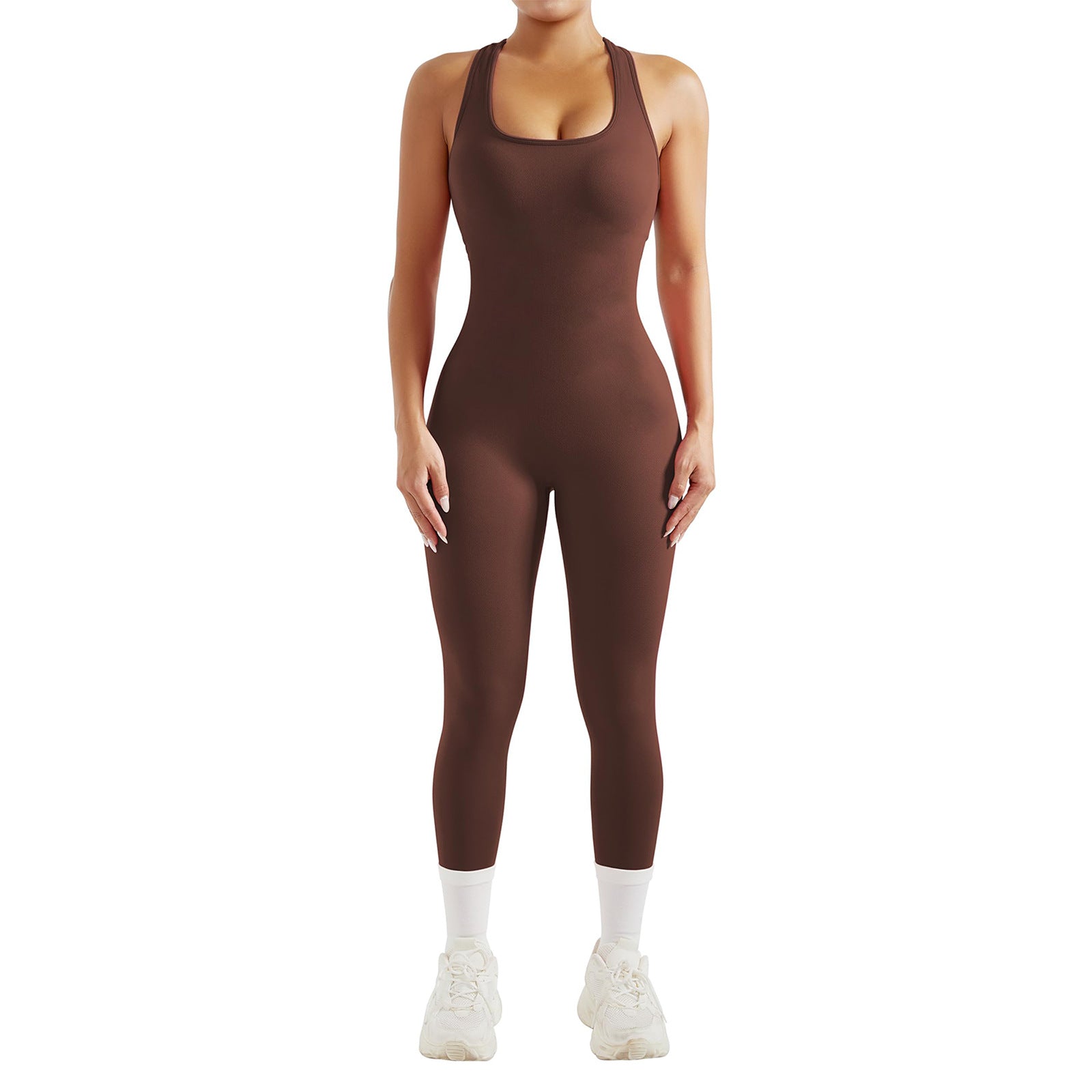 Ärmelloser Yoga-Einteiler mit U-Ausschnitt und Cut-Outs am Rücken – Formend & Elegant