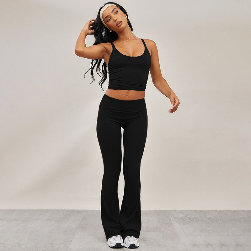 Backless 2-Piece Sport Set – Straps & High-Waisted Flared Pants