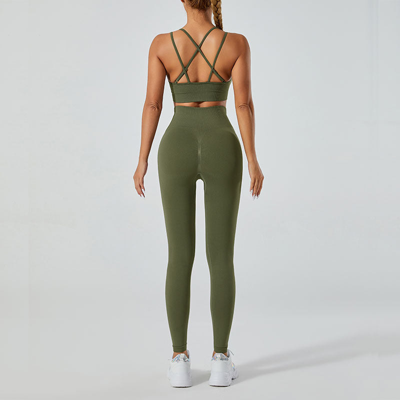 Women's 2-Piece Yoga Set – V-Neck Backless Tank Top + High-Waisted Leggings