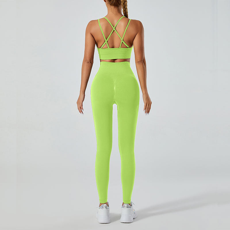 Women's 2-Piece Yoga Set – V-Neck Backless Tank Top + High-Waisted Leggings