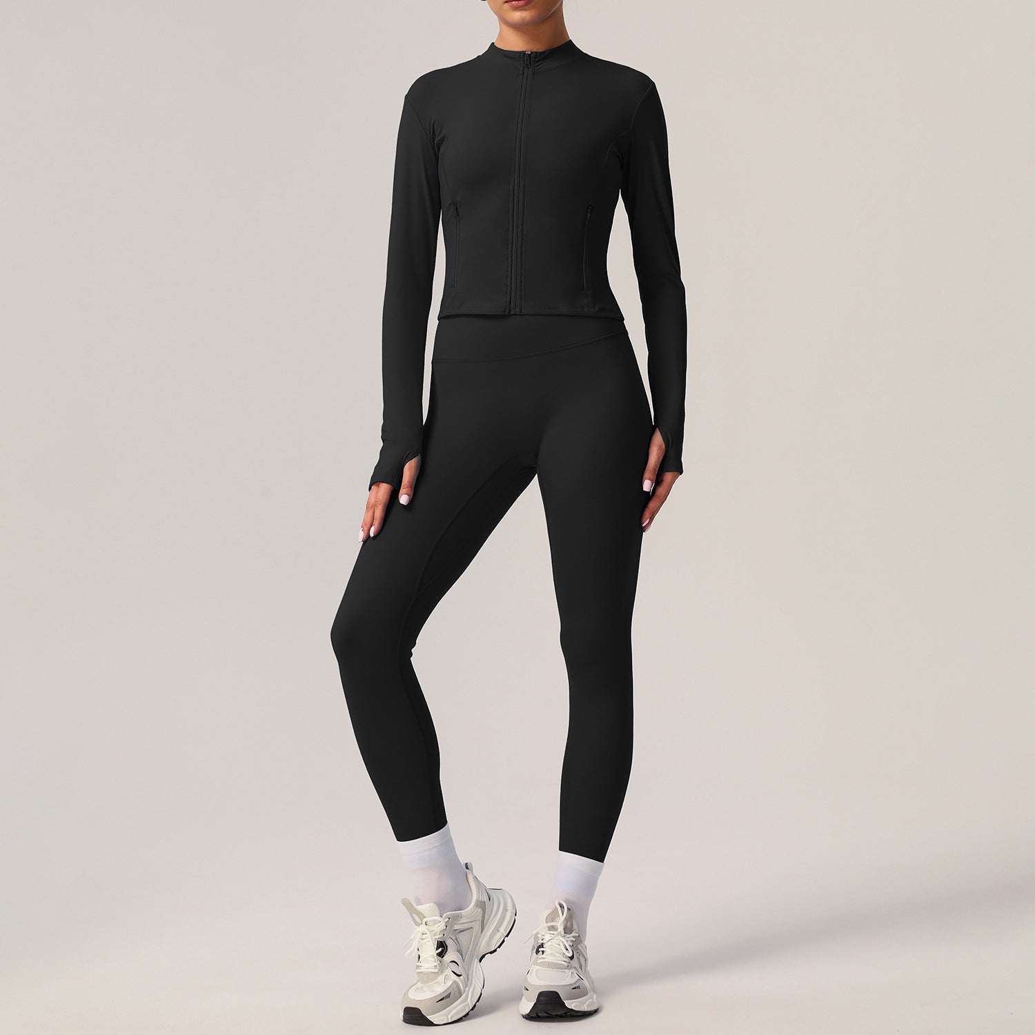 3-Piece Technical Yoga Outfit with Long Sleeves – Quick Dry Moisture-Wicking