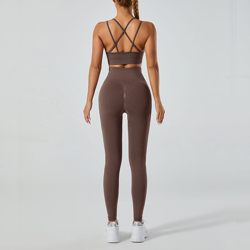 Women's 2-Piece Yoga Set – V-Neck Backless Tank Top + High-Waisted Leggings