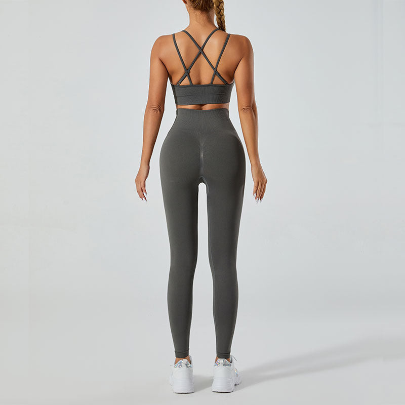 Women's 2-Piece Yoga Set – V-Neck Backless Tank Top + High-Waisted Leggings