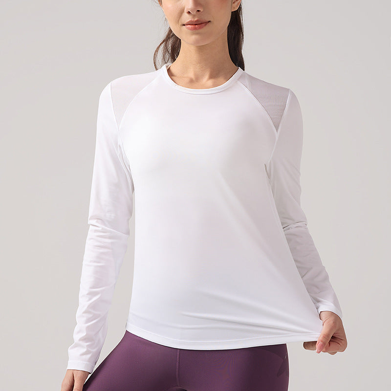 Top Sport Manches Longues Femme – Mesh Respirant, Nylon/Spandex, Yoga & Pilates