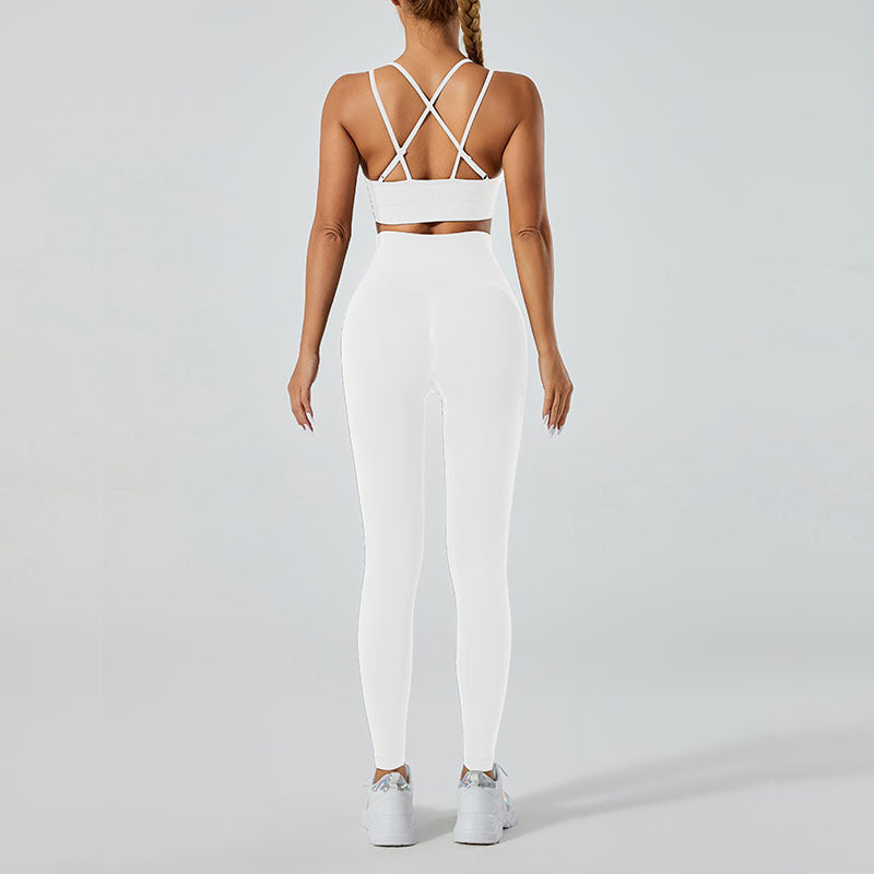 Women's 2-Piece Yoga Set – V-Neck Backless Tank Top + High-Waisted Leggings