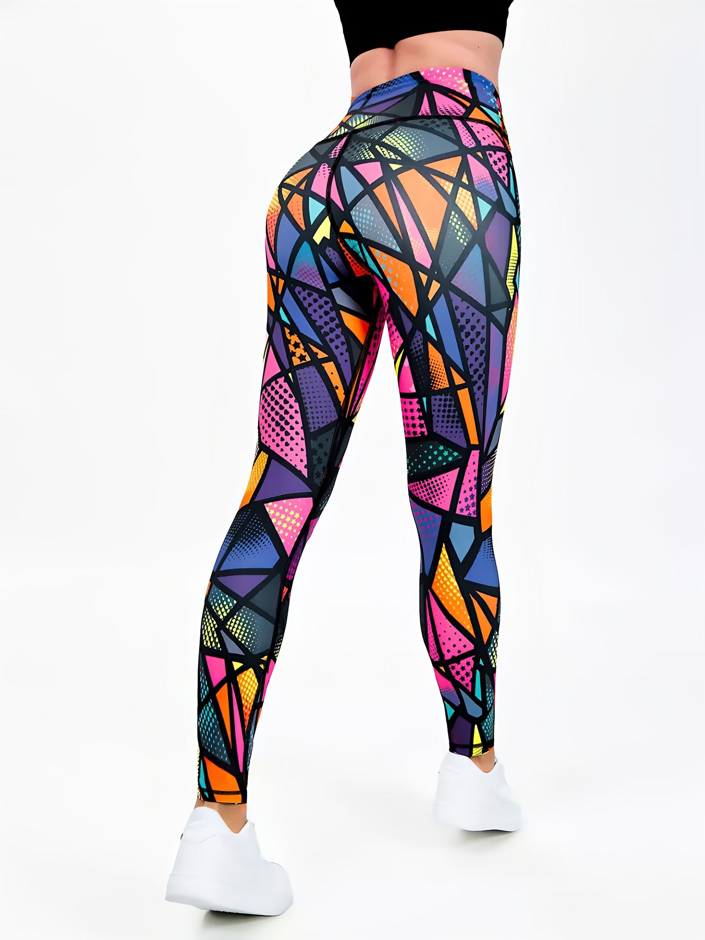 Legging Yoga Taille Haute Imprimé Géométrique – Effet Peau Nue & Gainant