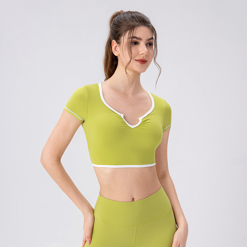 Top Sport Manches Courtes Femme avec Coussinets Intégrés – Anti-Choc, Nylon/Spandex