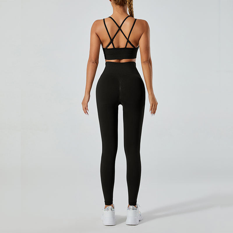 Women's 2-Piece Yoga Set – V-Neck Backless Tank Top + High-Waisted Leggings