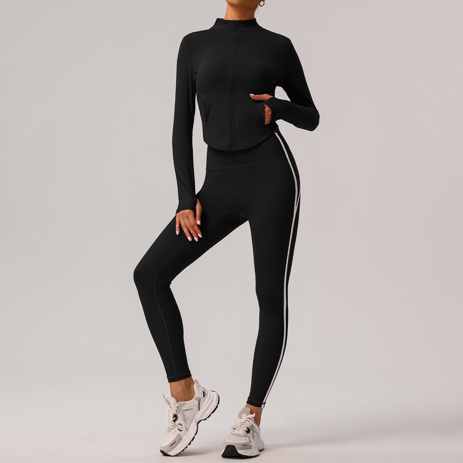 2-Piece Bicolor Slim 7/8 Legging Yoga Set – Tank Top or Long Jacket