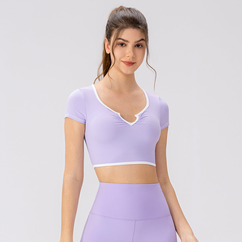 Top Sport Manches Courtes Femme avec Coussinets Intégrés – Anti-Choc, Nylon/Spandex
