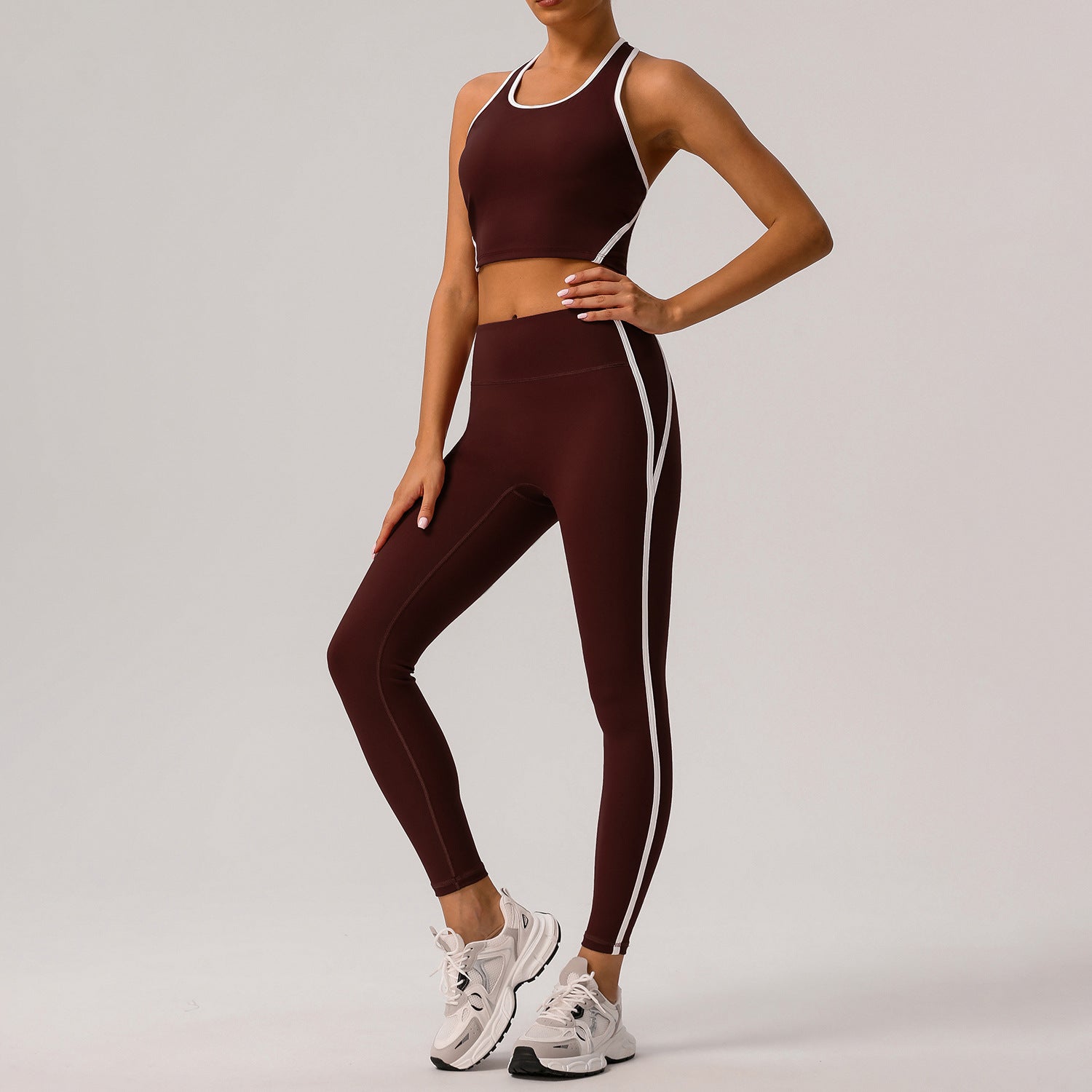 2-Piece Bicolor Slim 7/8 Legging Yoga Set – Tank Top or Long Jacket