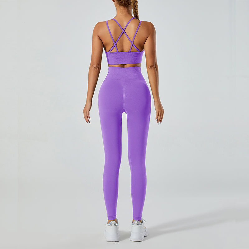 Women's 2-Piece Yoga Set – V-Neck Backless Tank Top + High-Waisted Leggings