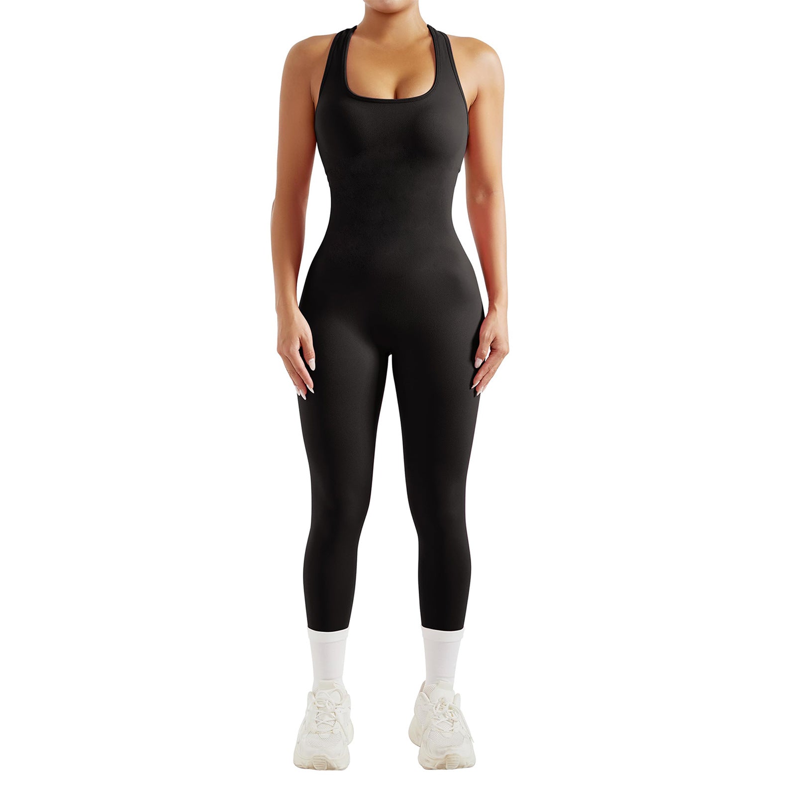 Ärmelloser Yoga-Einteiler mit U-Ausschnitt und Cut-Outs am Rücken – Formend & Elegant