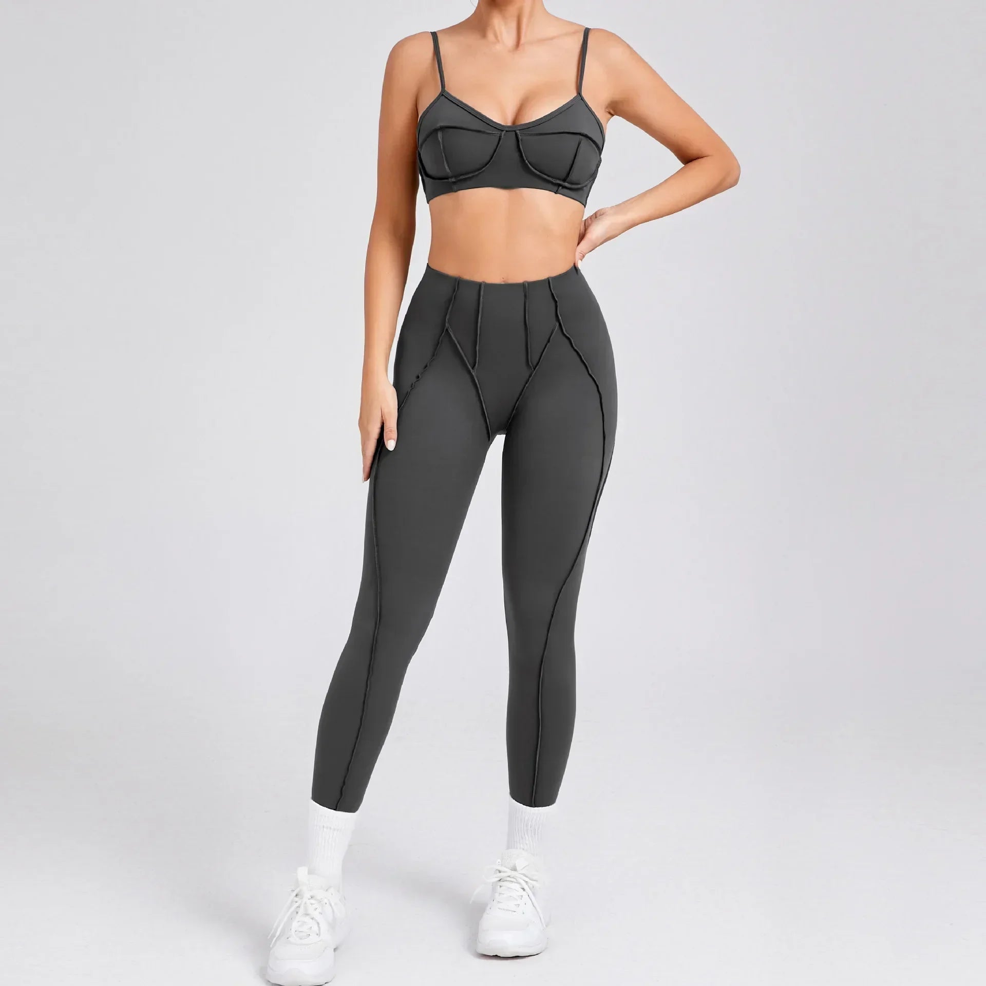 2-Piece Seamless Yoga Set – Shaping Leggings & Open Back Sports Bra