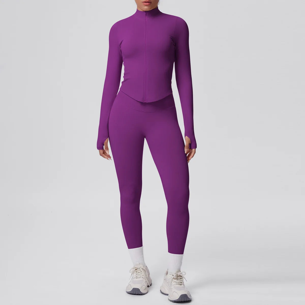 Women's 2-Piece Yoga Set — Long-Sleeve Zip-Up Jacket & High-Waisted Leggings