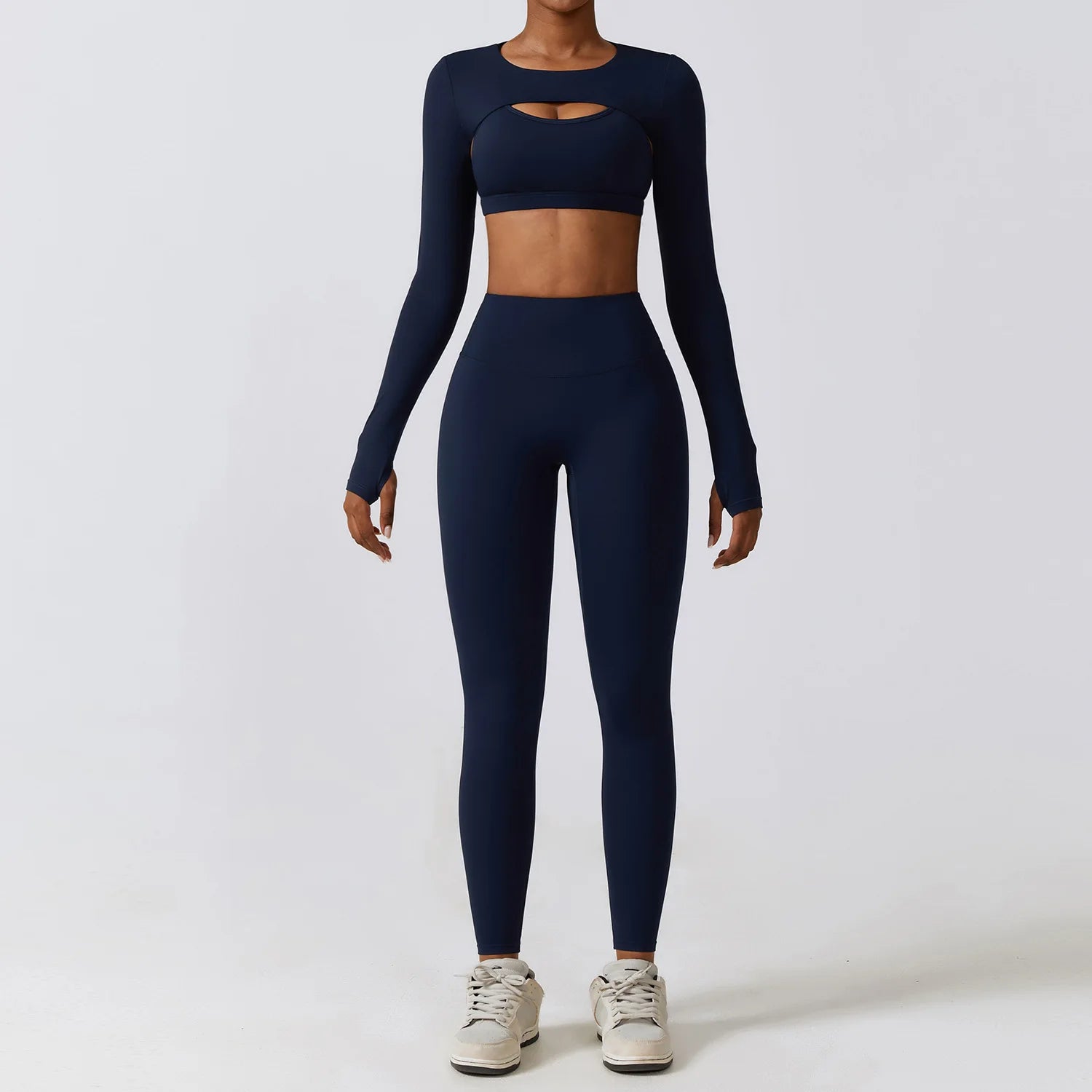 Women's Yoga Set 2 or 3 Pieces — Shaping Leggings, Bra & Long-Sleeved Crop Top