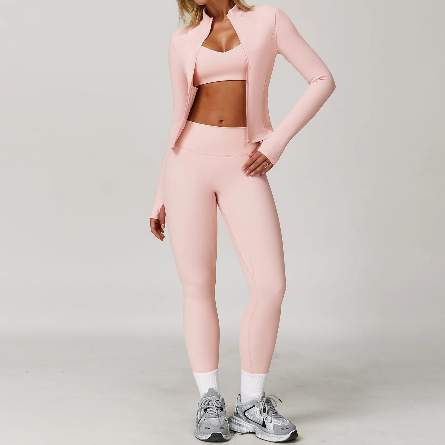 Women's 2 or 3 Piece Yoga Set — Bra, Leggings & Long Sleeve Crop Top