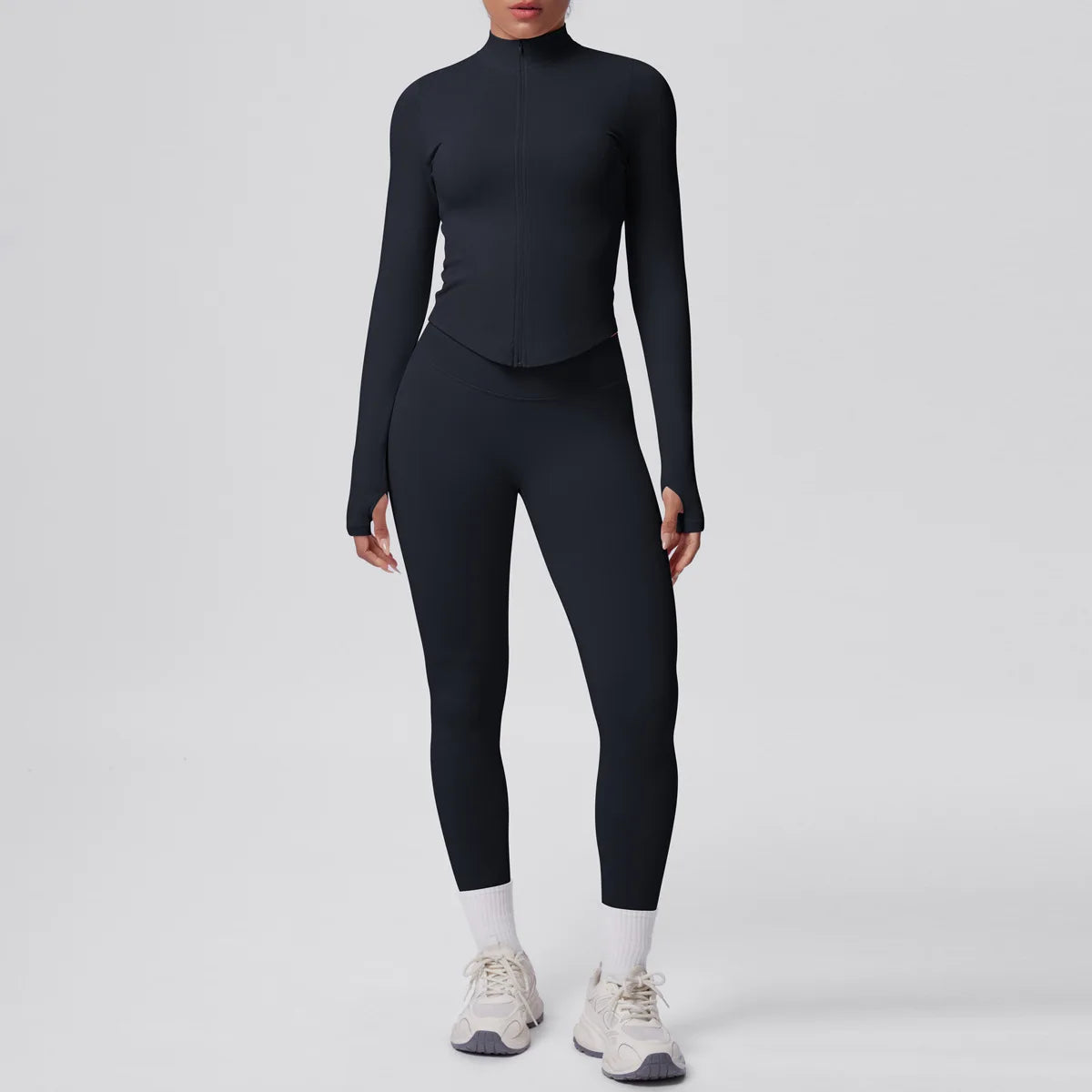 Women's 2-Piece Yoga Set — Long-Sleeve Zip-Up Jacket & High-Waisted Leggings