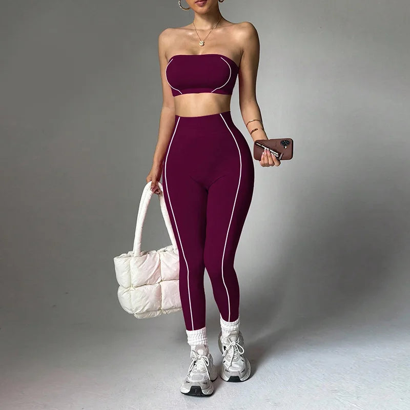 2-Piece Yoga Set – Color Block Corset Top & Shaping Leggings