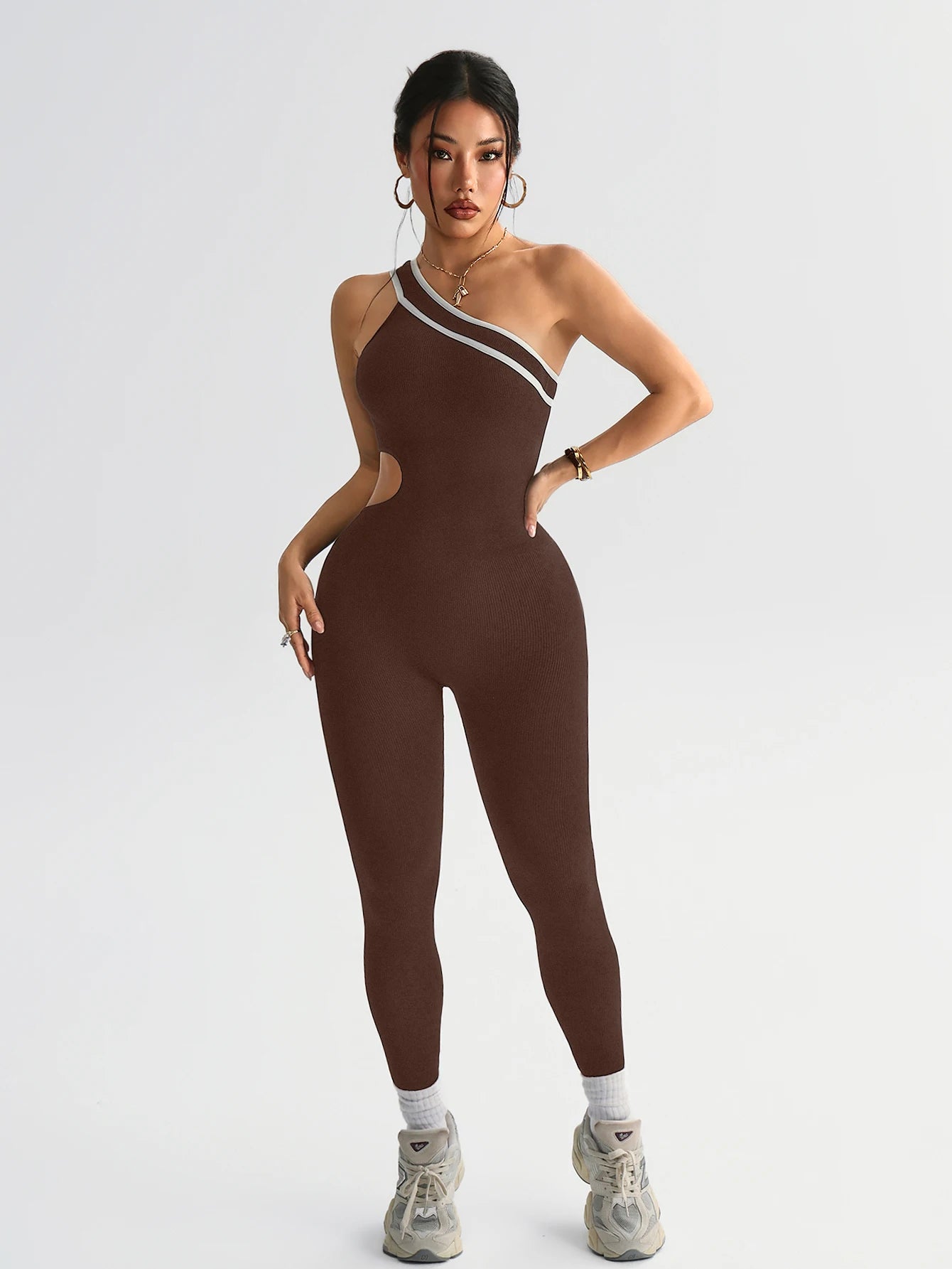 Striped Seamless Yoga Jumpsuit - Technical Stretch Knit