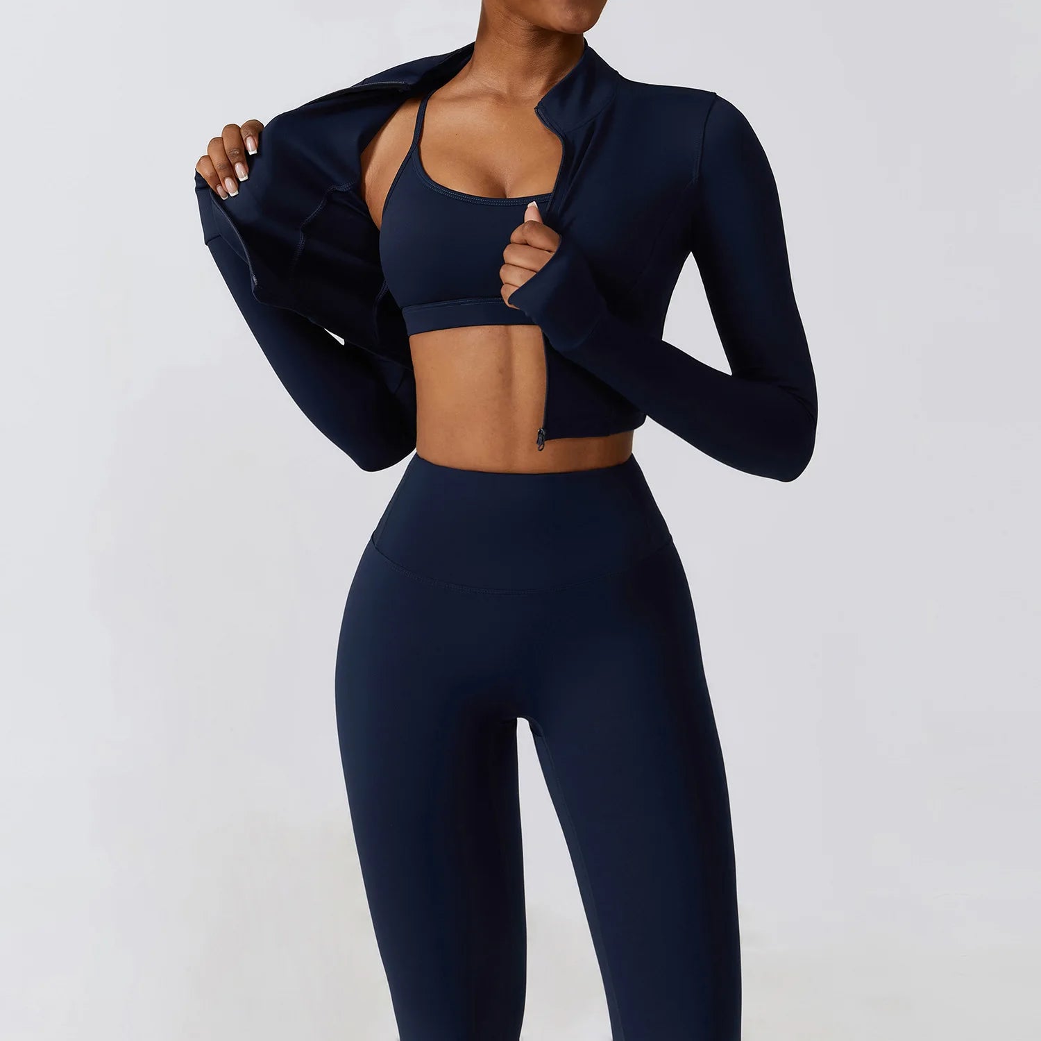 Women's Yoga Set 2 or 3 Pieces — Shaping Leggings, Bra & Long-Sleeved Crop Top