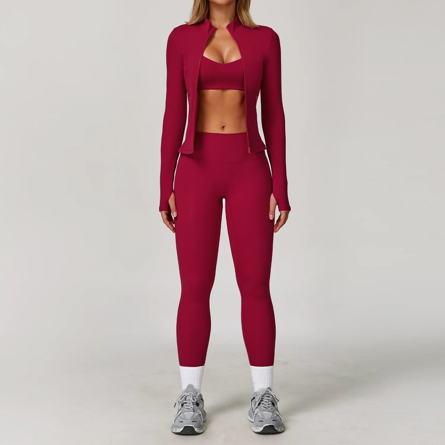 Women's 2 or 3 Piece Yoga Set — Bra, Leggings & Long Sleeve Crop Top