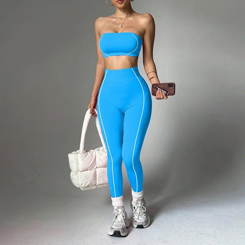2-Piece Yoga Set – Color Block Corset Top & Shaping Leggings