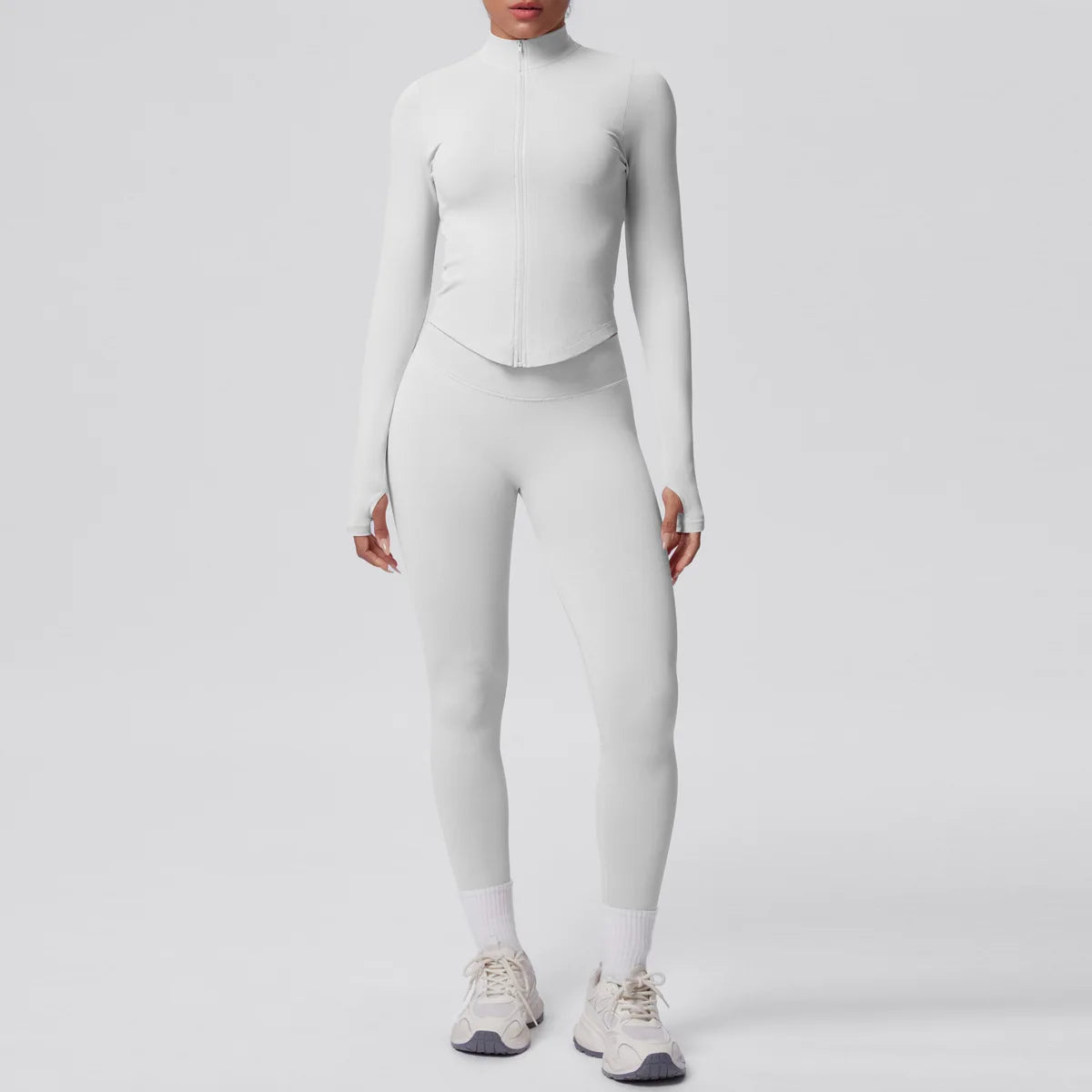 Women's 2-Piece Yoga Set — Long-Sleeve Zip-Up Jacket & High-Waisted Leggings