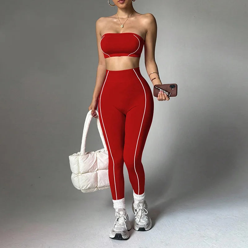 2-Piece Yoga Set – Color Block Corset Top & Shaping Leggings