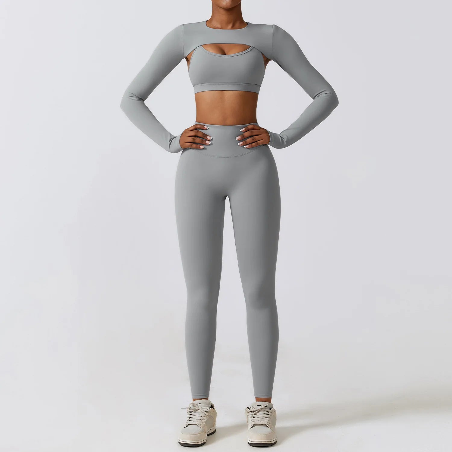 Women's Yoga Set 2 or 3 Pieces — Shaping Leggings, Bra & Long-Sleeved Crop Top