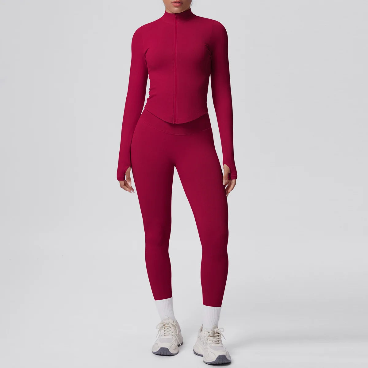 Women's 2-Piece Yoga Set — Long-Sleeve Zip-Up Jacket & High-Waisted Leggings