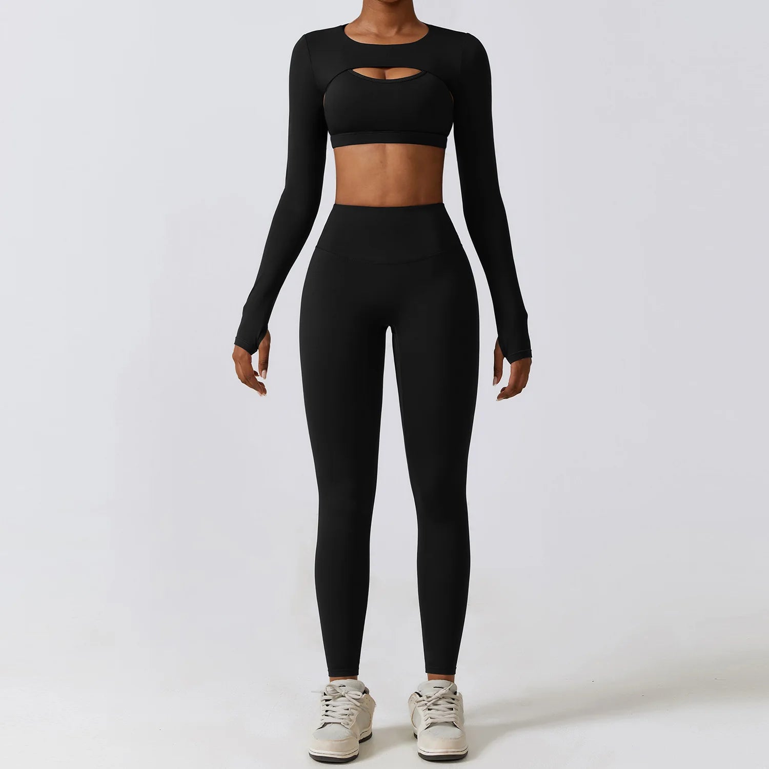Women's Yoga Set 2 or 3 Pieces — Shaping Leggings, Bra & Long-Sleeved Crop Top