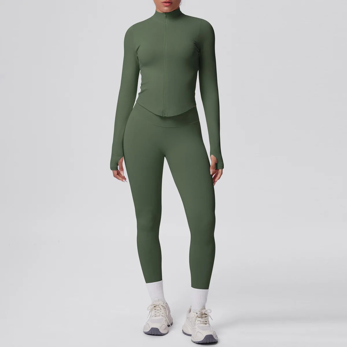 Women's 2-Piece Yoga Set — Long-Sleeve Zip-Up Jacket & High-Waisted Leggings