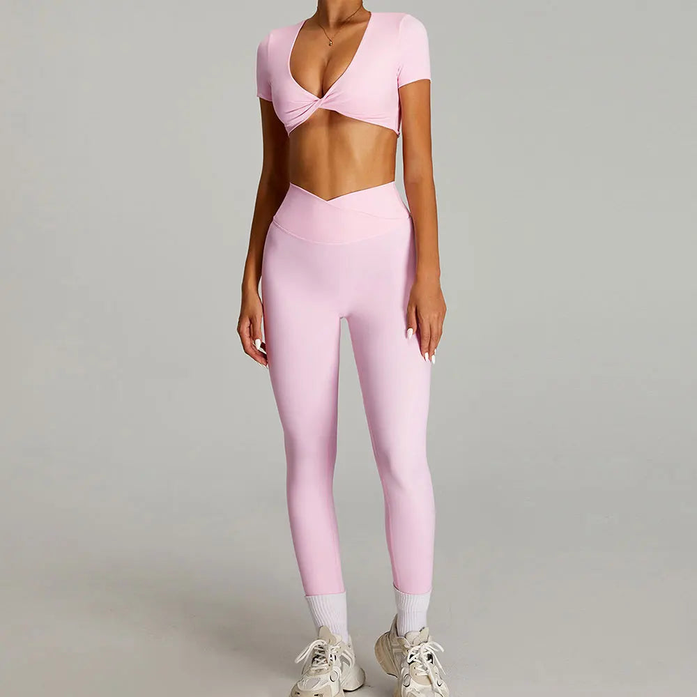 2-Piece Short Sleeve Yoga Set – Quick-Dry Top & Leggings