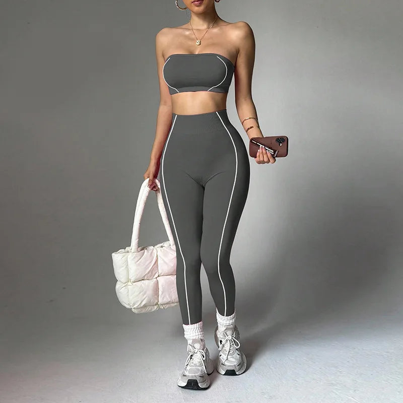 2-Piece Yoga Set – Color Block Corset Top & Shaping Leggings